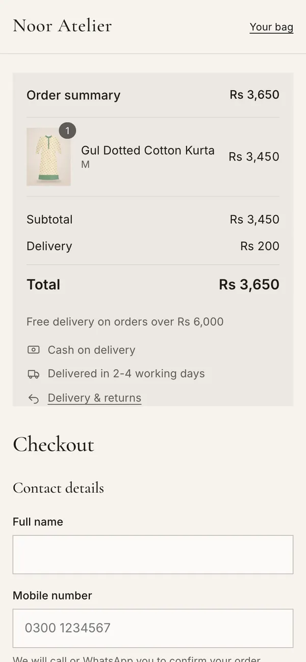 Checkout on a phone